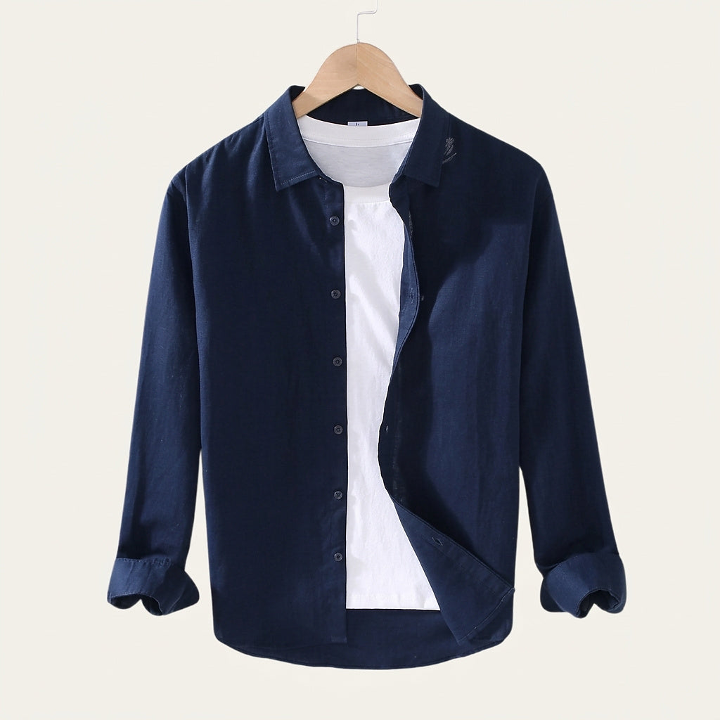 Camisa de lino de manga larga con botones para hombre-Shirts for men-Casaluzia