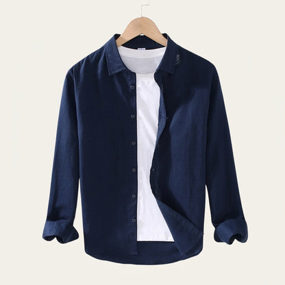 Camisa de lino de manga larga con botones para hombre-Shirts for men-Casaluzia