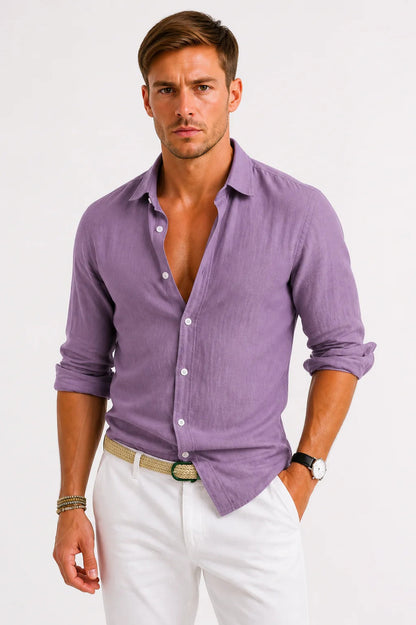 Camisa de lino de manga larga con botones para hombre-Shirts for men-Casaluzia
