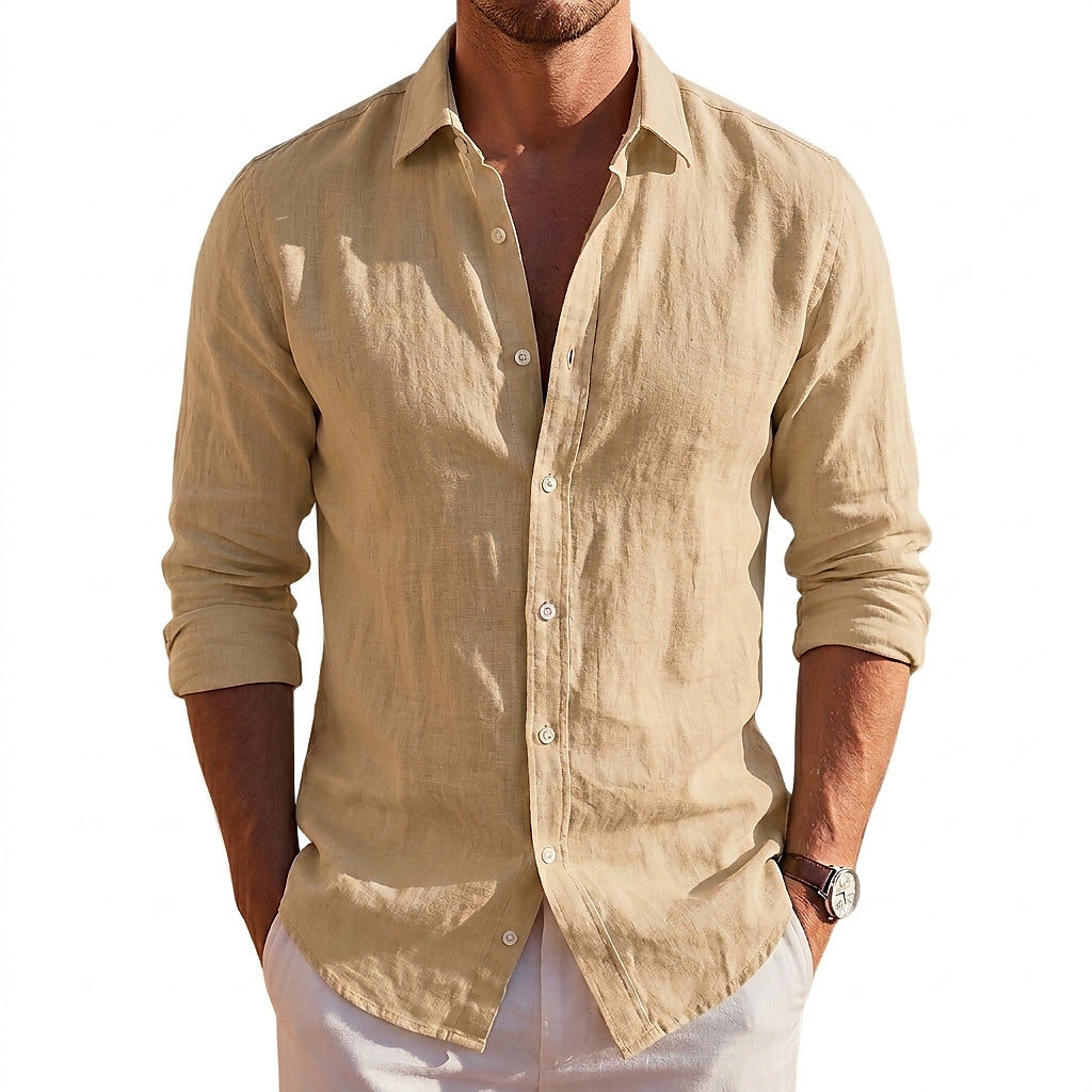 Camisa de lino de manga larga con botones para hombre-Shirts for men-Casaluzia