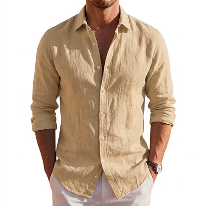 Camisa de lino de manga larga con botones para hombre-Shirts for men-Casaluzia
