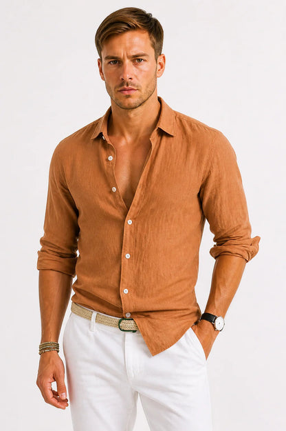 Camisa de lino de manga larga con botones para hombre-Shirts for men-Casaluzia