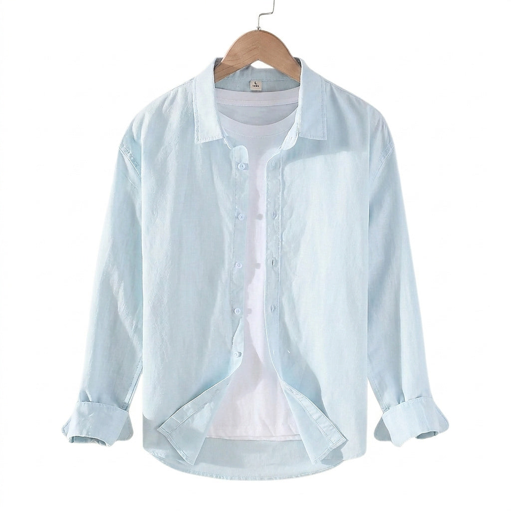 Camisa de lino de manga larga con botones para hombre-Shirts for men-Casaluzia