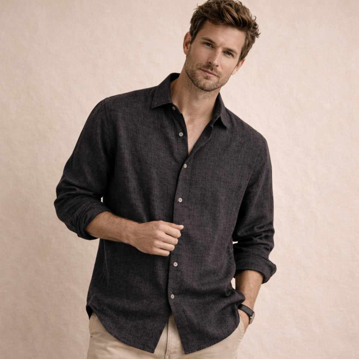 Camisa de lino de manga larga para hombre-Shirts for men-Casaluzia