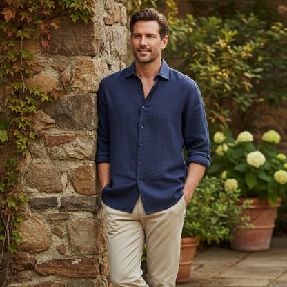 Camisa de lino de manga larga para hombre-Shirts for men-Casaluzia