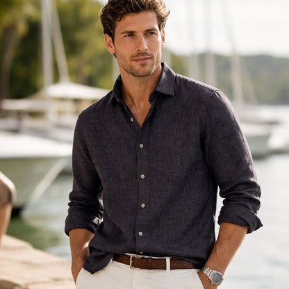 Camisa de lino de manga larga para hombre-Shirts for men-Casaluzia