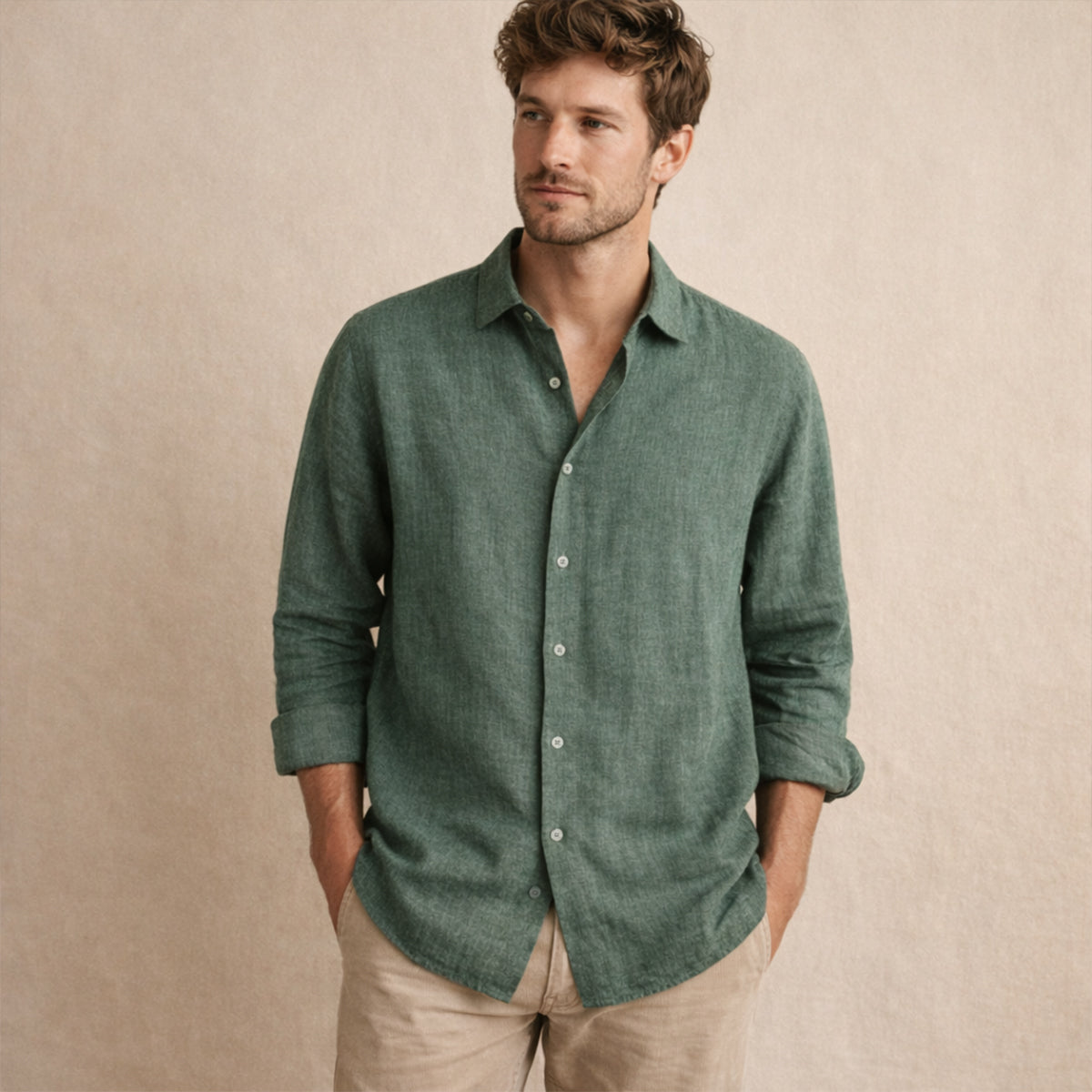 Camisa de lino de manga larga para hombre-Shirts for men-Casaluzia