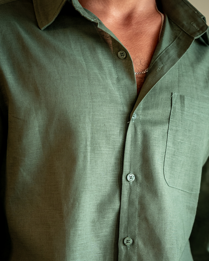 Camisa de lino de manga larga para hombre con bolsillo-Shirts for men-Casaluzia