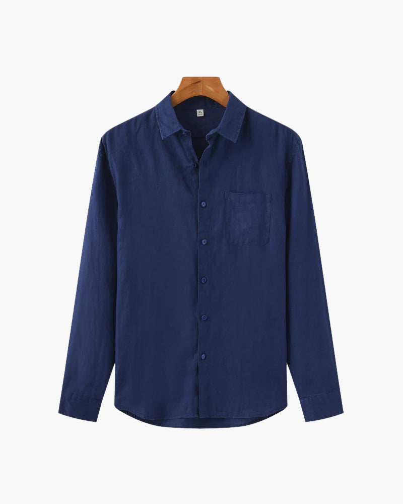 Camisa de lino de manga larga para hombre con bolsillo-Shirts for men-Casaluzia