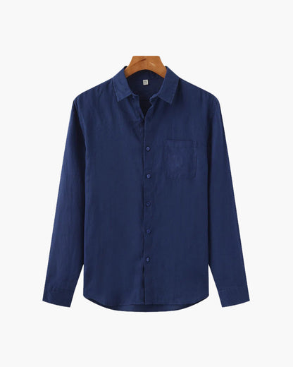 Camisa de lino de manga larga para hombre con bolsillo-Shirts for men-Casaluzia