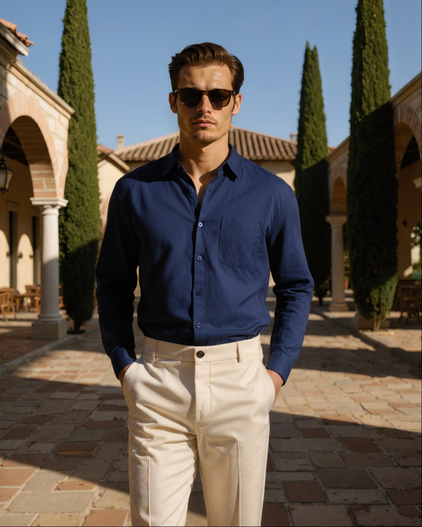 Camisa de lino de manga larga para hombre con bolsillo-Shirts for men-Casaluzia