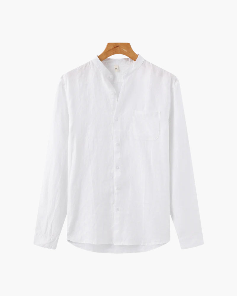 Camisa de lino de manga larga para hombre con bolsillo-Shirts for men-Casaluzia