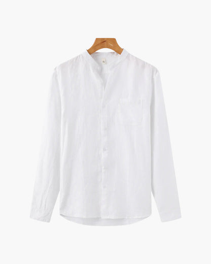 Camisa de lino de manga larga para hombre con bolsillo-Shirts for men-Casaluzia