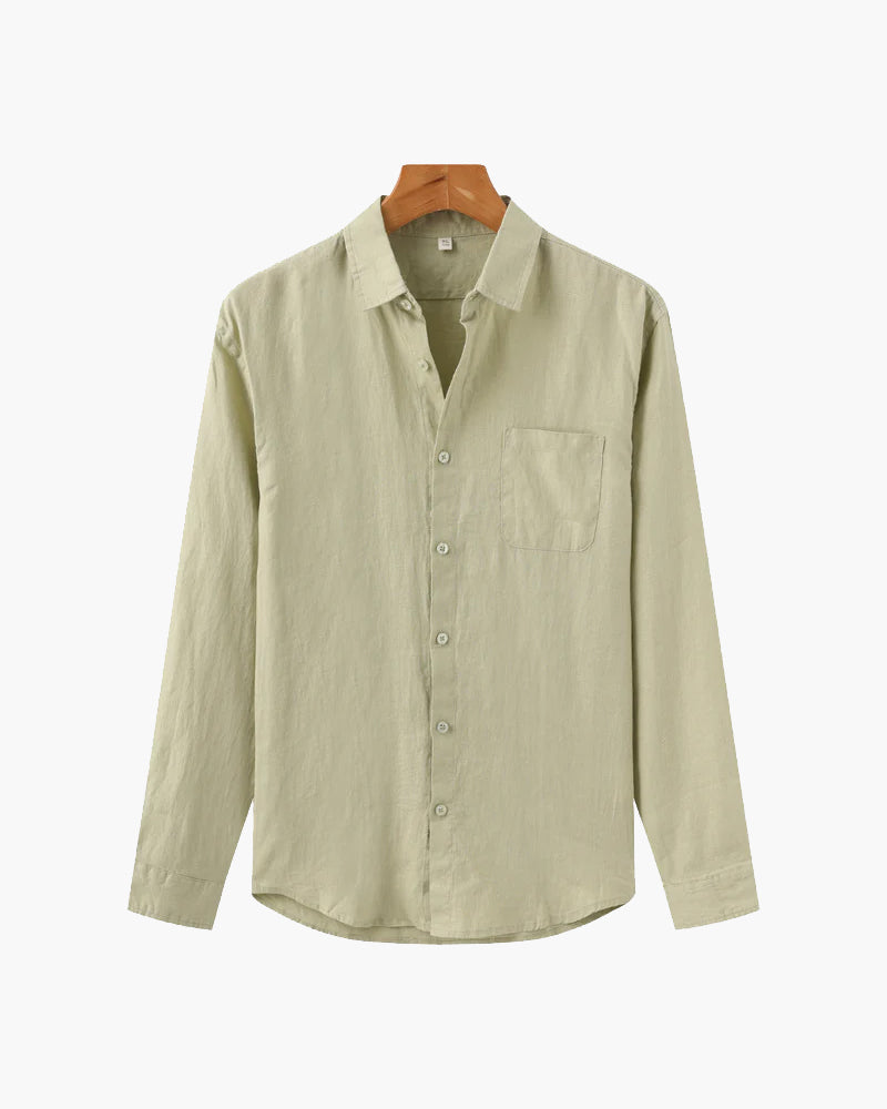Camisa de lino de manga larga para hombre con bolsillo-Shirts for men-Casaluzia
