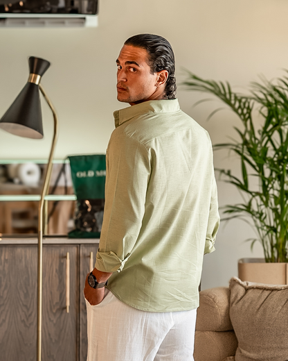 Camisa de lino de manga larga para hombre con bolsillo-Shirts for men-Casaluzia