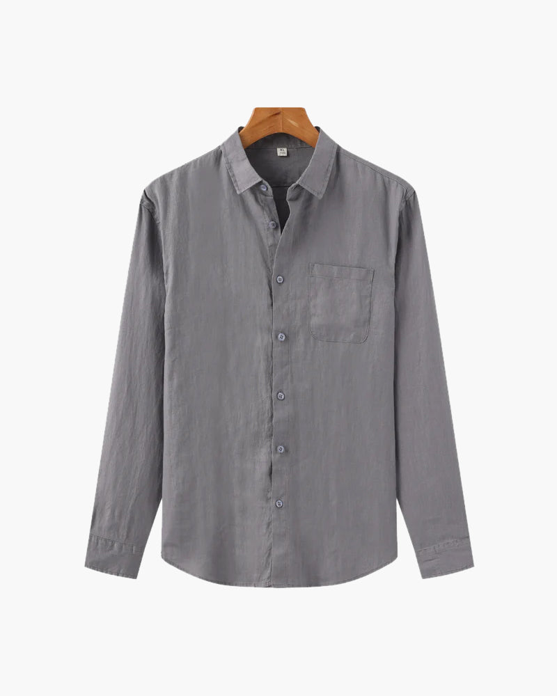Camisa de lino de manga larga para hombre con bolsillo-Shirts for men-Casaluzia