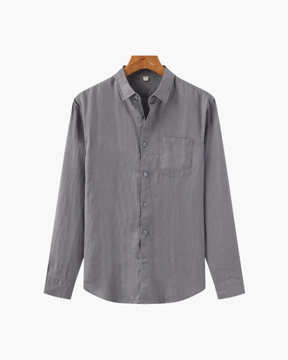 Camisa de lino de manga larga para hombre con bolsillo-Shirts for men-Casaluzia