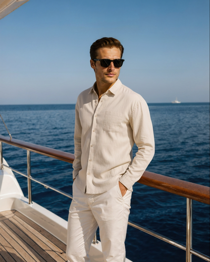 Camisa de lino de manga larga para hombre con bolsillo-Shirts for men-Casaluzia