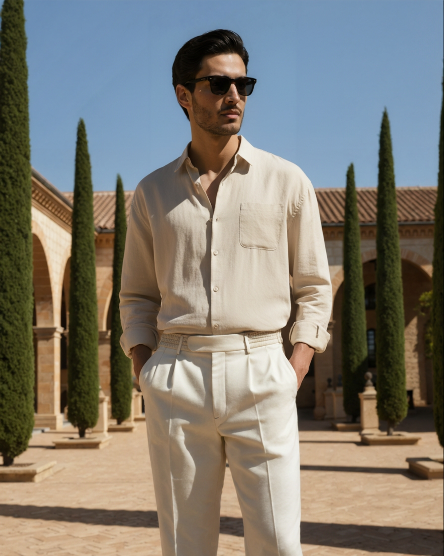 Camisa de lino de manga larga para hombre con bolsillo-Shirts for men-Casaluzia