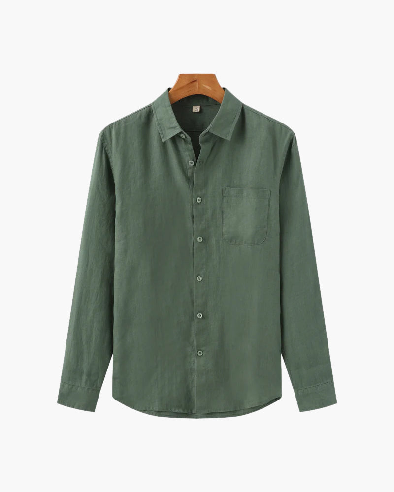 Camisa de lino de manga larga para hombre con bolsillo-Shirts for men-Casaluzia