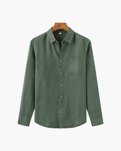 Camisa de lino de manga larga para hombre con bolsillo-Shirts for men-Casaluzia