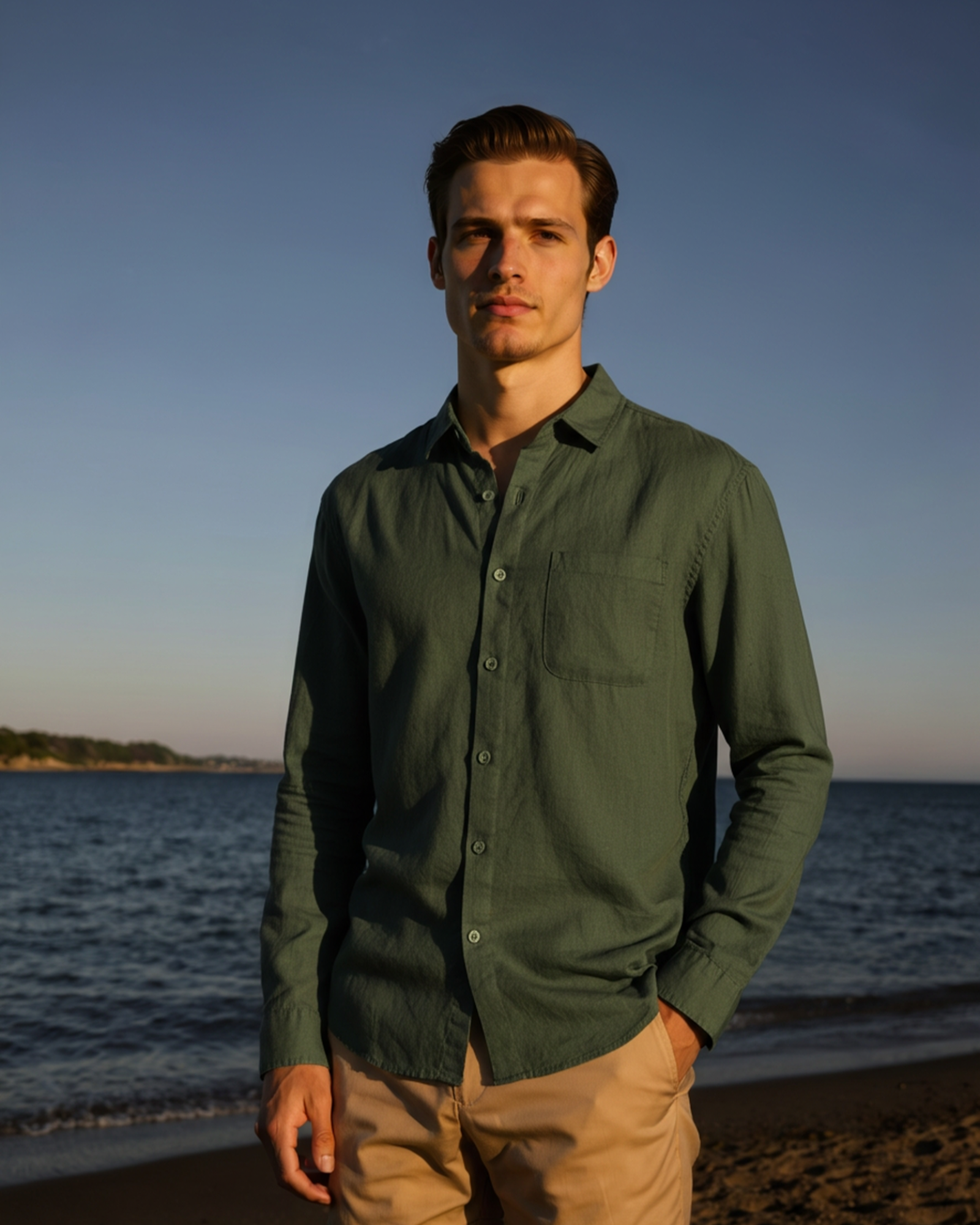 Camisa de lino de manga larga para hombre con bolsillo-Shirts for men-Casaluzia
