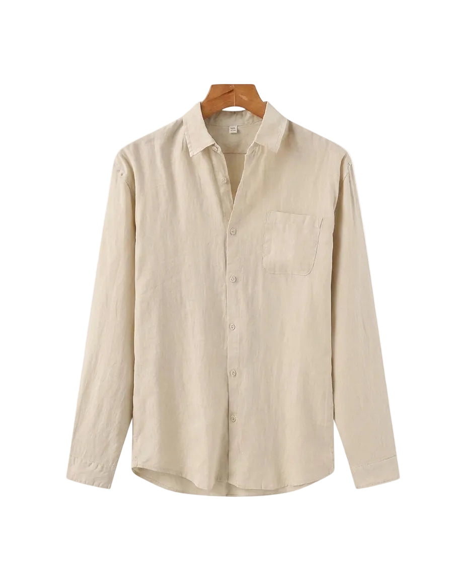Camisa de lino de manga larga para hombre con bolsillo-Shirts for men-Casaluzia
