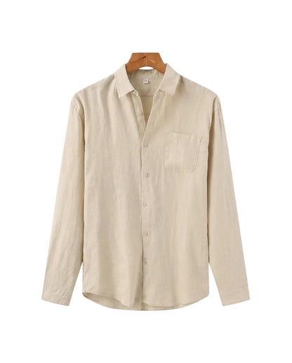 Camisa de lino de manga larga para hombre con bolsillo-Shirts for men-Casaluzia