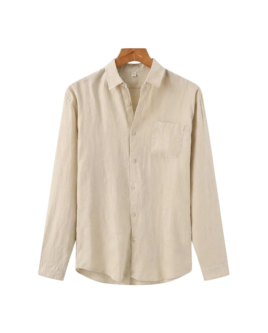 Camisa de lino de manga larga para hombre con bolsillo-Shirts for men-Casaluzia