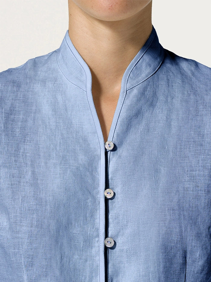 Camisa de lino entallada con cuello mandarín para mujer-Shirts for women-Casaluzia