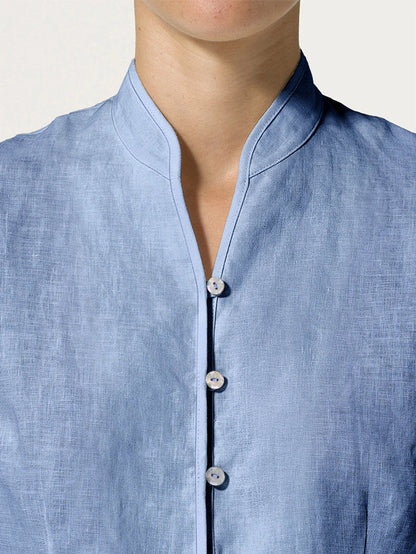 Camisa de lino entallada con cuello mandarín para mujer-Shirts for women-Casaluzia