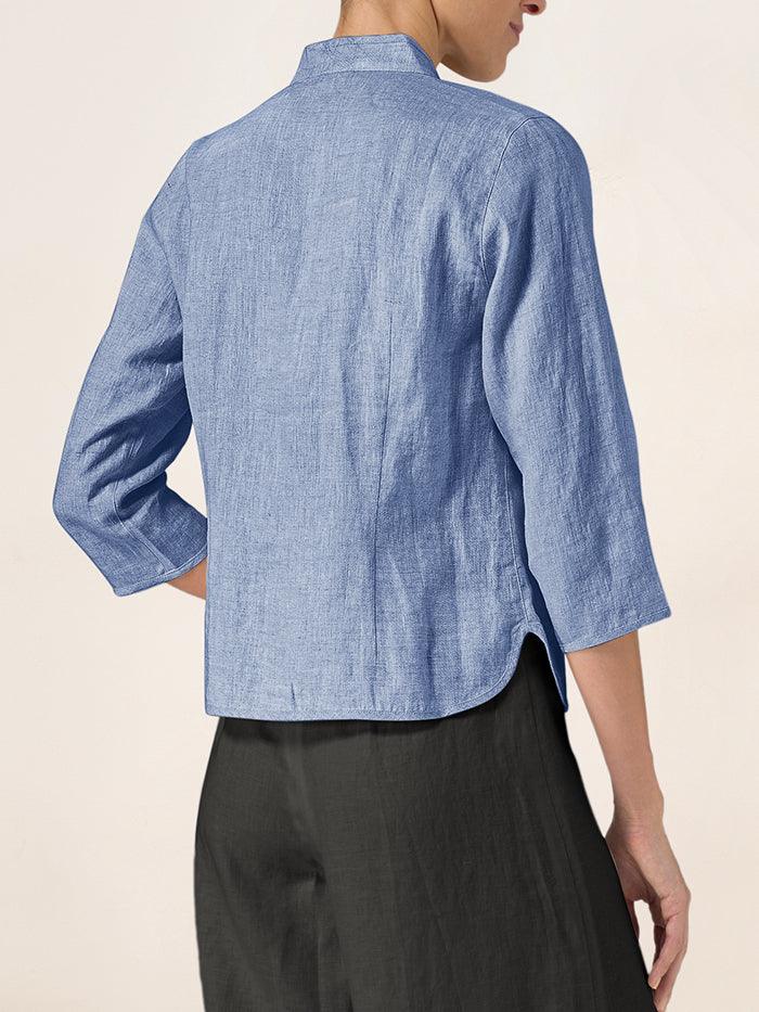 Camisa de lino entallada con cuello mandarín para mujer-Shirts for women-Casaluzia