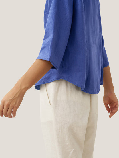 Camisa de lino entallada con cuello mandarín para mujer-Shirts for women-Casaluzia