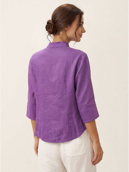Camisa de lino entallada con cuello mandarín para mujer-Shirts for women-Casaluzia