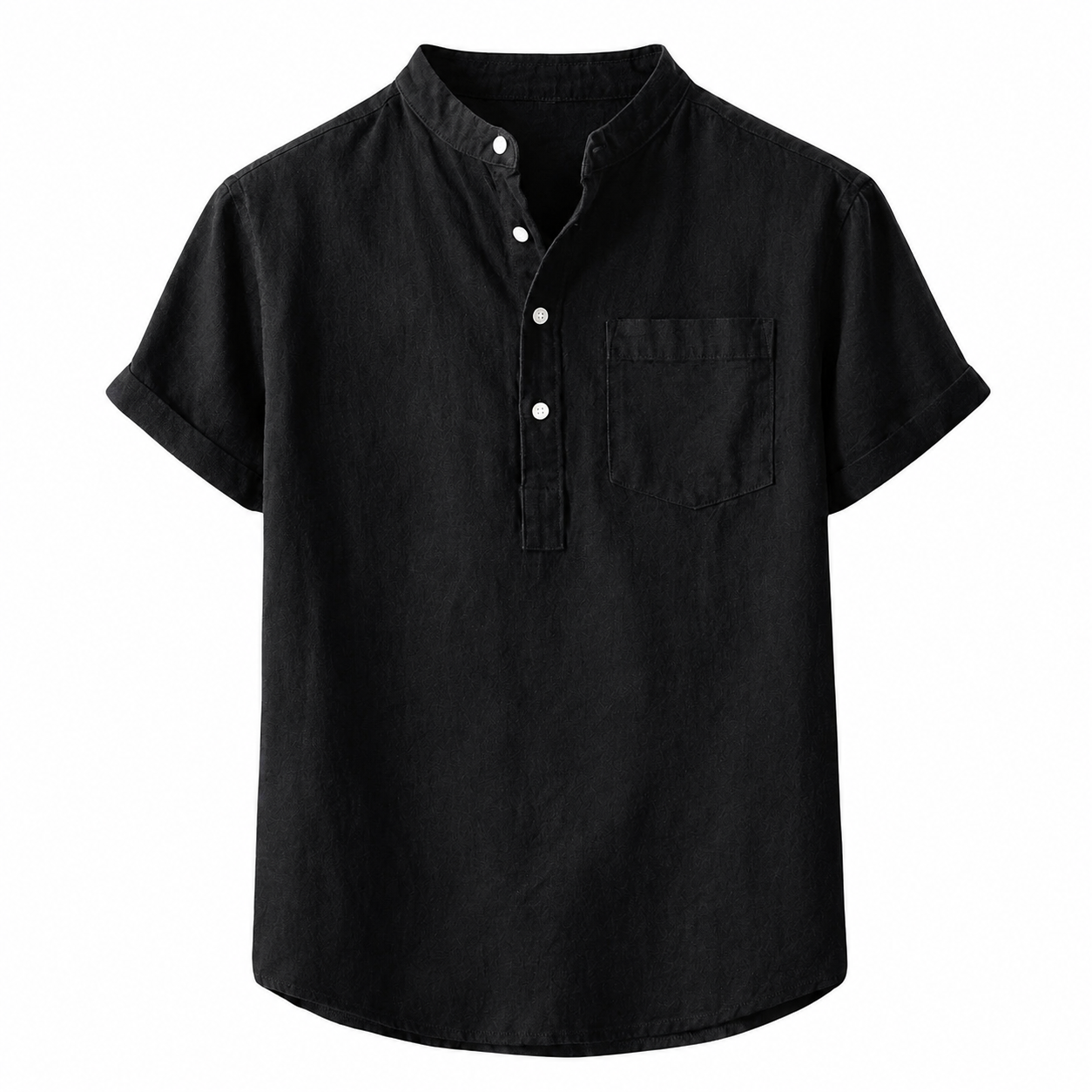 Camisa de lino para hombre con cuello mandarín y manga corta-Shirts for men-Casaluzia