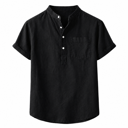 Camisa de lino para hombre con cuello mandarín y manga corta-Shirts for men-Casaluzia