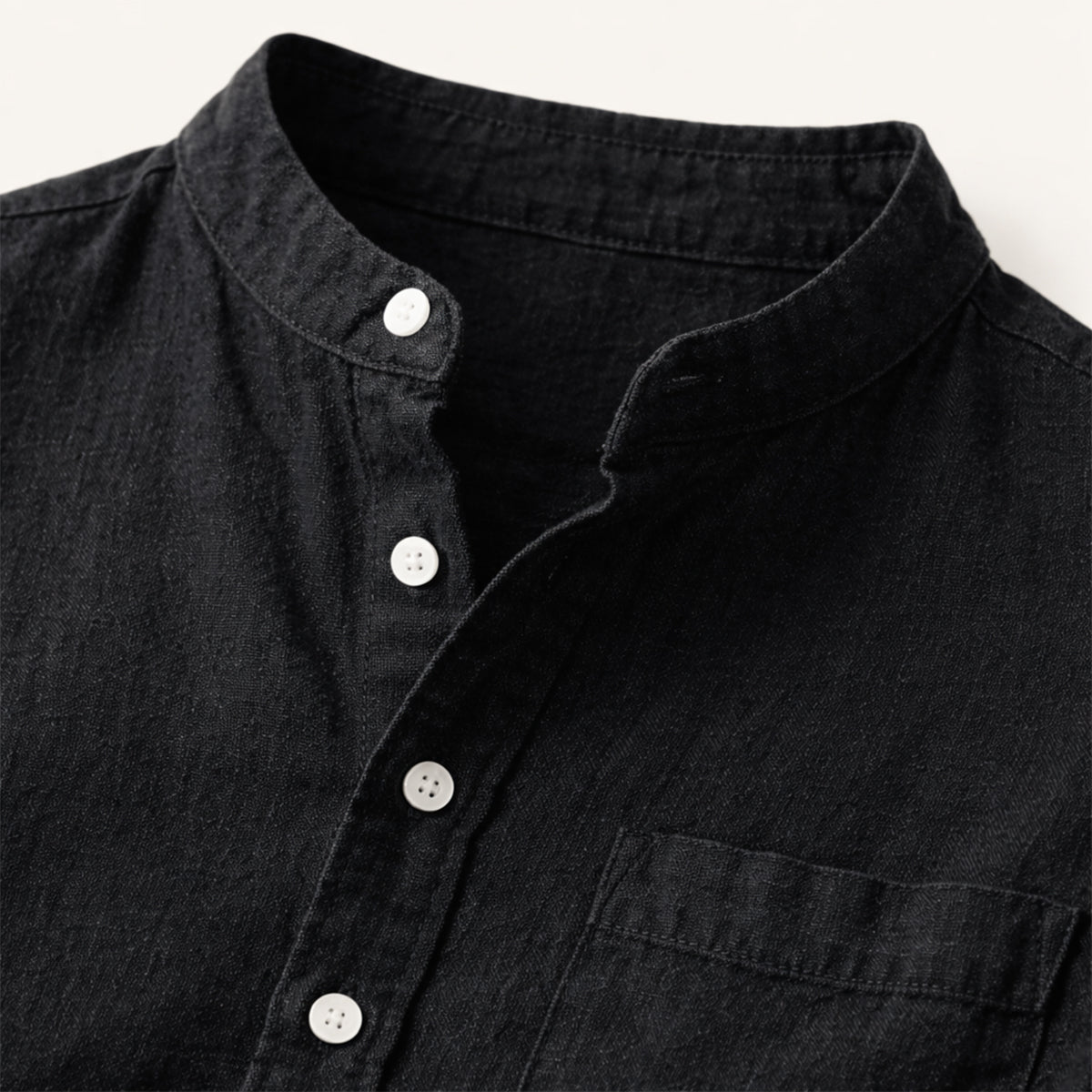 Camisa de lino para hombre con cuello mandarín y manga corta-Shirts for men-Casaluzia