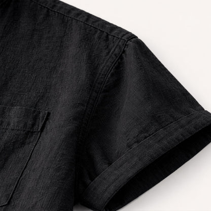 Camisa de lino para hombre con cuello mandarín y manga corta-Shirts for men-Casaluzia