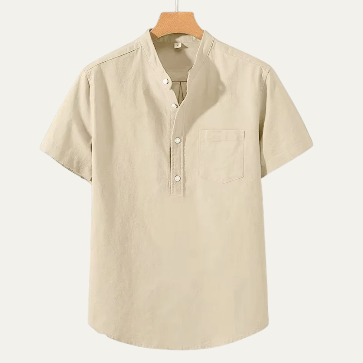 Camisa de lino para hombre con cuello mandarín y manga corta-Shirts for men-Casaluzia