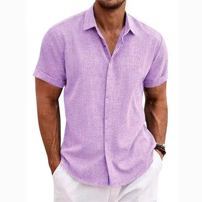 Camisa de lino texturizada de manga corta para hombre-Shirts for men-Casaluzia