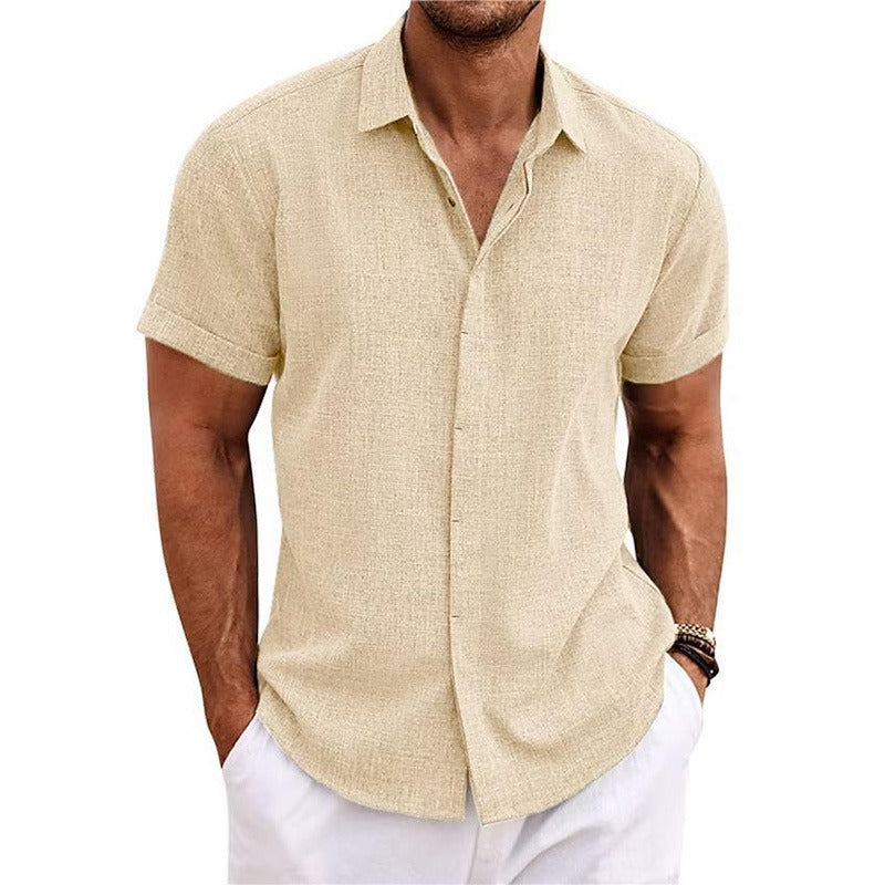 Camisa de lino texturizada de manga corta para hombre-Shirts for men-Casaluzia