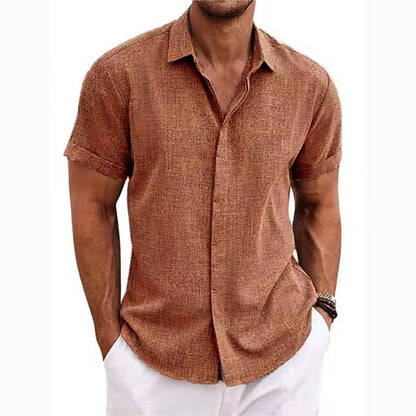 Camisa de lino texturizada de manga corta para hombre-Shirts for men-Casaluzia