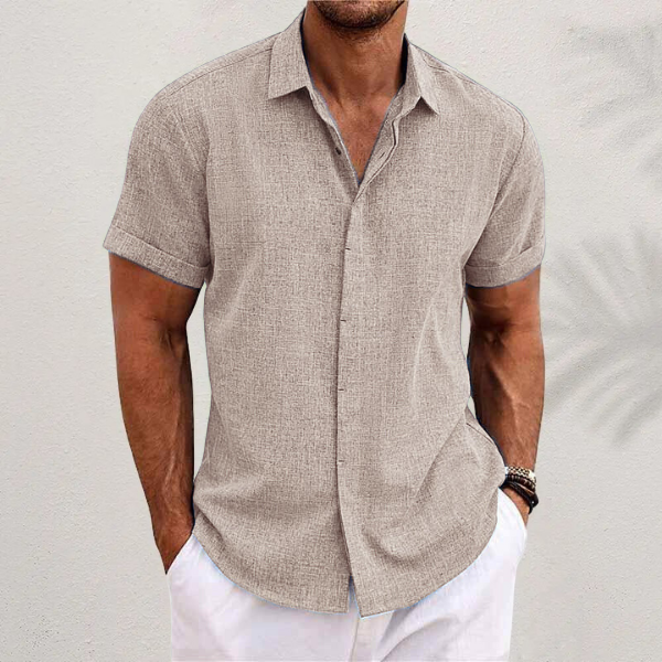 Camisa de lino texturizada de manga corta para hombre-Shirts for men-Casaluzia