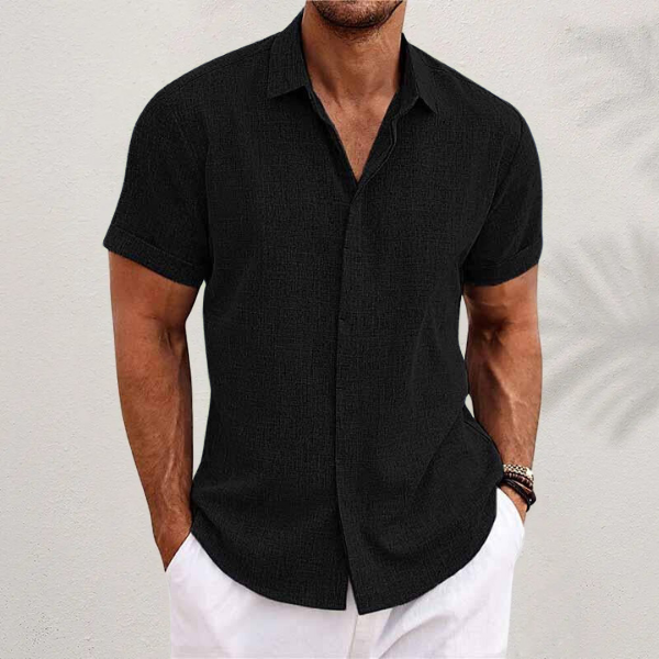 Camisa de lino texturizada de manga corta para hombre-Shirts for men-Casaluzia