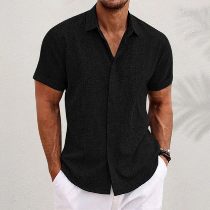 Camisa de lino texturizada de manga corta para hombre-Shirts for men-Casaluzia