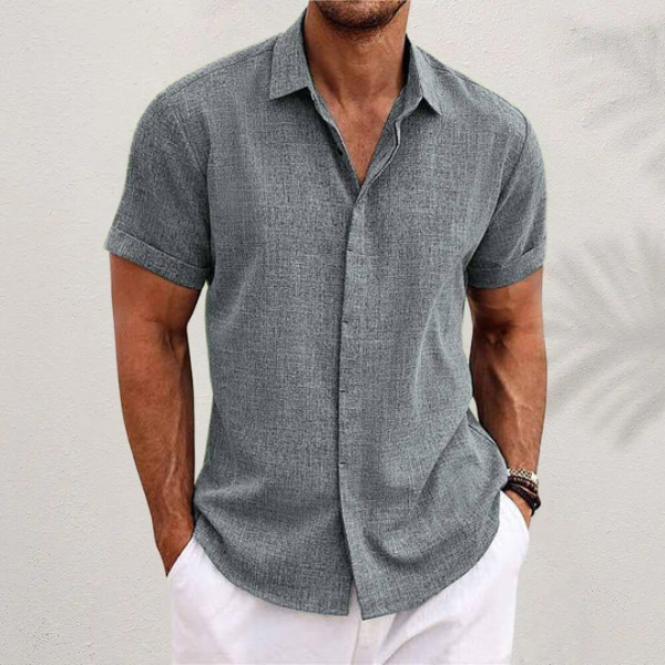 Camisa de lino texturizada de manga corta para hombre-Shirts for men-Casaluzia