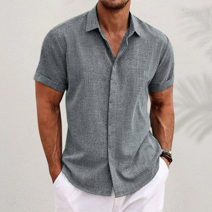 Camisa de lino texturizada de manga corta para hombre-Shirts for men-Casaluzia