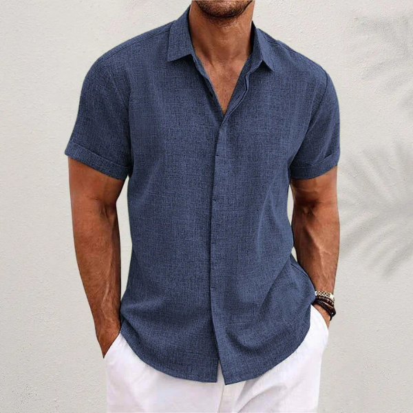 Camisa de lino texturizada de manga corta para hombre-Shirts for men-Casaluzia