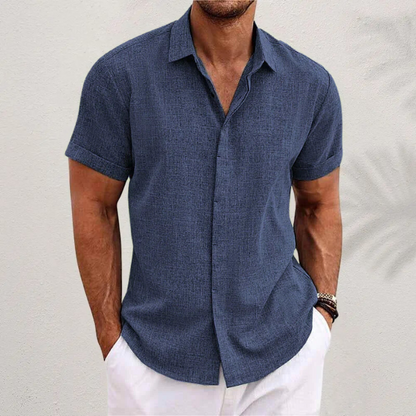 Camisa de lino texturizada de manga corta para hombre-Shirts for men-Casaluzia