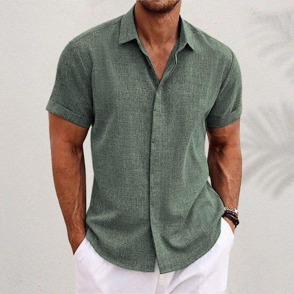 Camisa de lino texturizada de manga corta para hombre-Shirts for men-Casaluzia